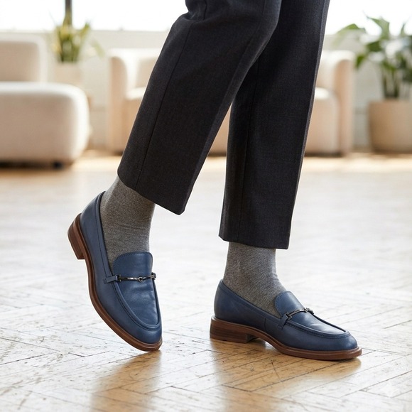 SARTO By Franco Sarto Shoes - Franco Sarto Navy Blue Womens 8M Leather Loafers Horsebit Preppy Academia